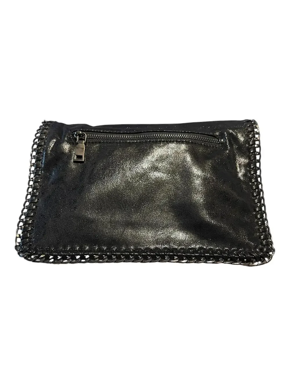 Vegan Leather Chain Trim Foldover Tote Bag Indie Sleaze Whimsigoth Crossbody Blk